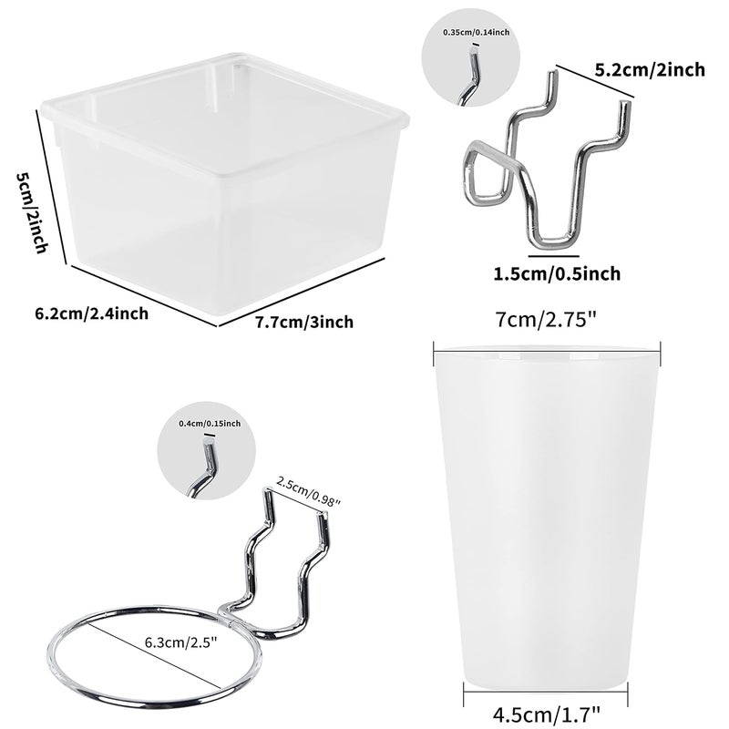 Kuhome 6 Sets Pegboard Bins and Cups with Pegboard Hooks, Pegboard Accessories Baskets, Hooks for Pegboard Cup Holder for Organizing Craft Tools Storage Garage Office Workbench Transparent - Image 5